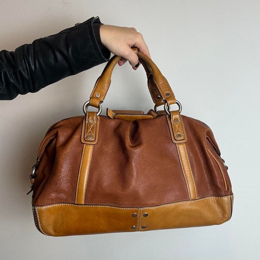 Cole Haan vintage y2k brown caramel leather studded satchel handbag with silver - Picture 3 of 7
